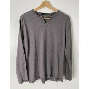 Michael Brandon Mens Large Gray Cotton Henley Long Sleeve T-shirt